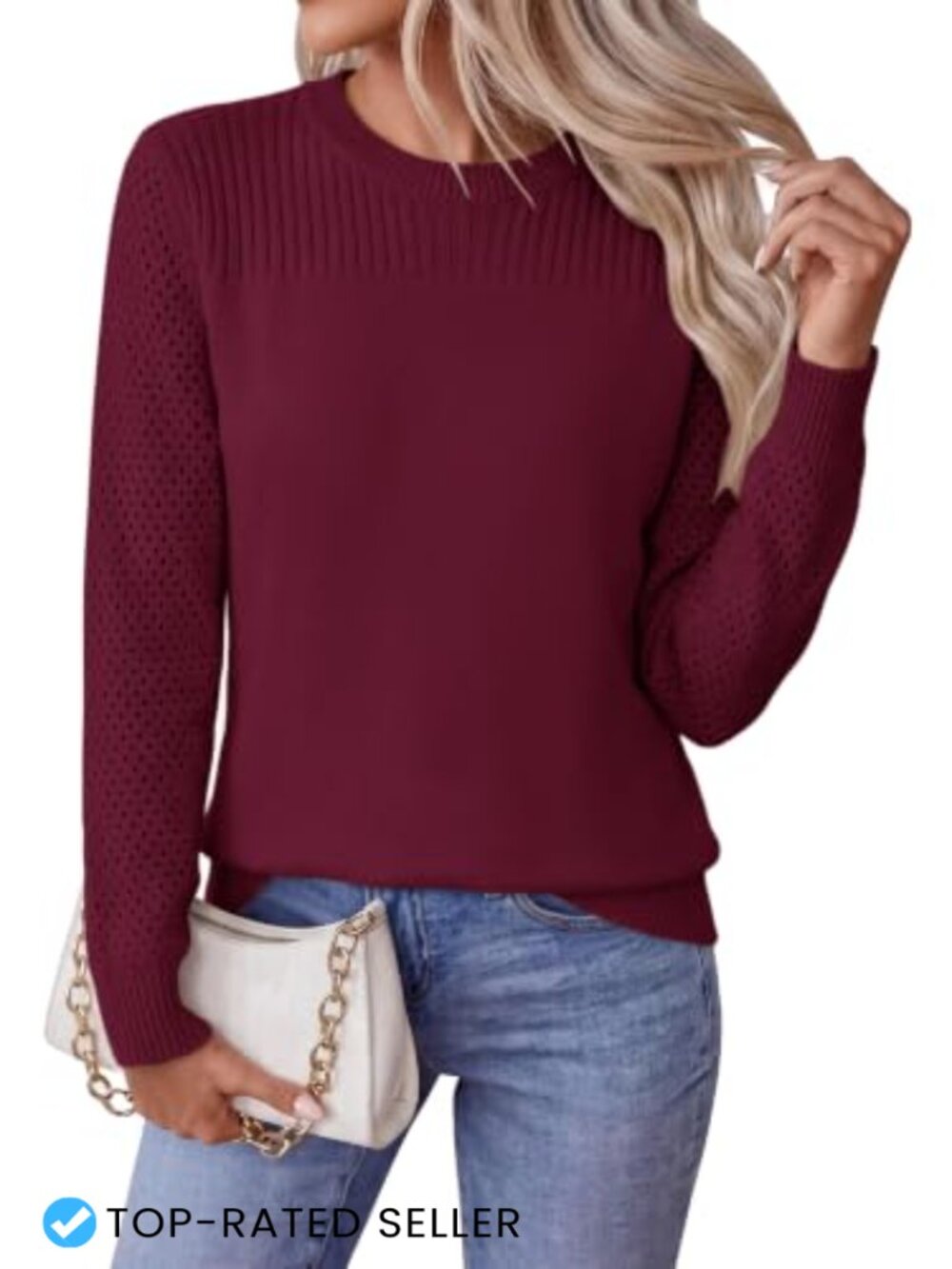 BTFBM Casual Long Sleeve Sweater Soft Ribbed Knit Pullover
